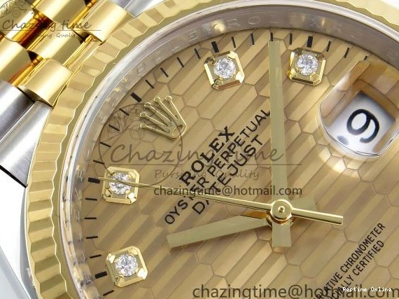0418 Effortless DateJust 36 126233 Clean 1:1 Best Edition 904L Steel YG Textured Diamonds Dial on SS YG Jubilee Bracelet VR 1500